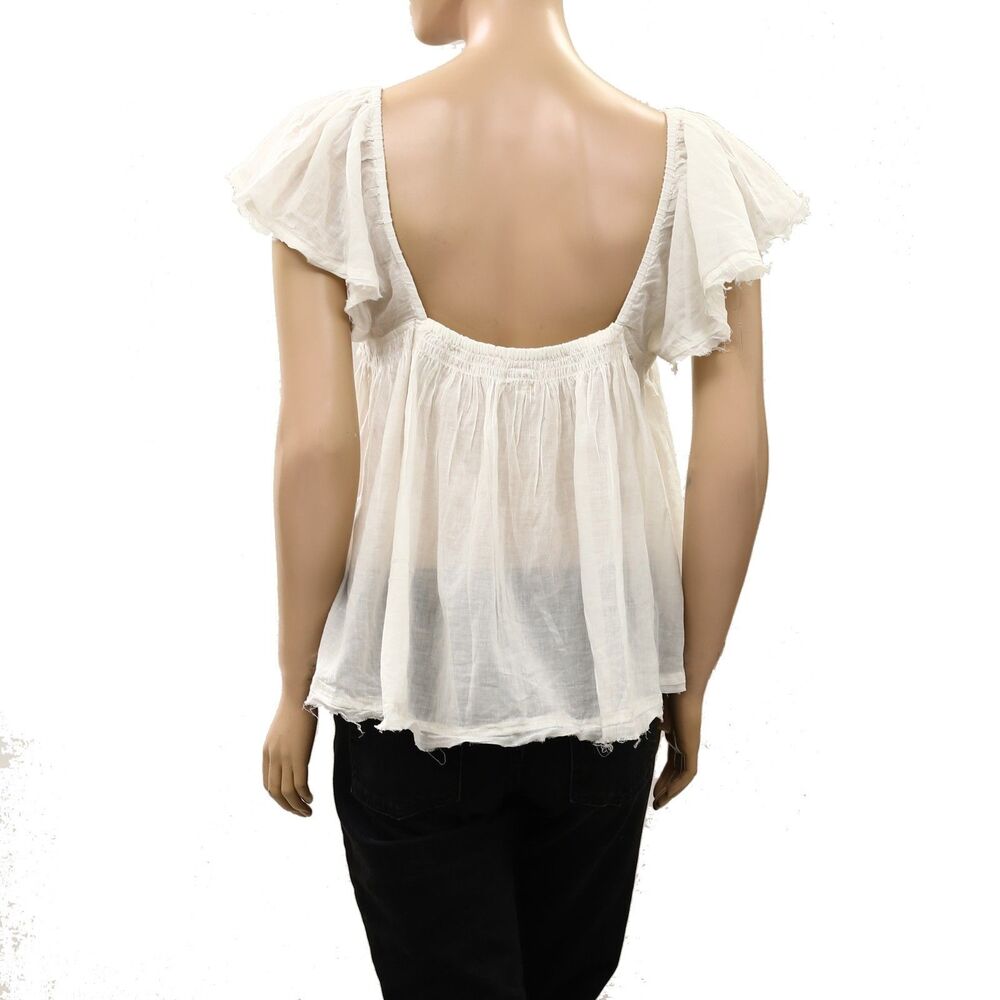 Free People Free-est Skye Blouse Cropped Top Sheer Short Sleeve Cotton S 290907 - Picture 8 of 10